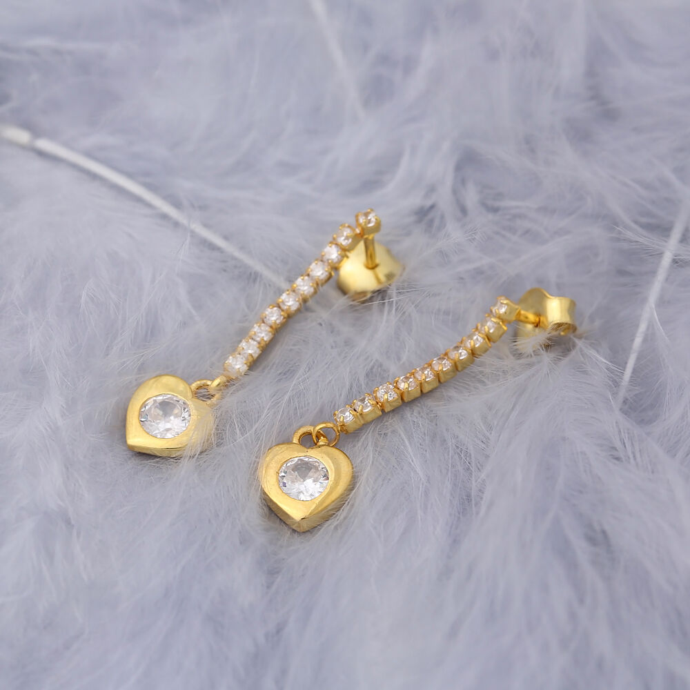 Dainty Zircon Stone Dainty Design Heart Shape Long Stud Earrings Wholesale 925 Sterling Silver Jewelry