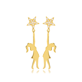 Girl and Star Charm Design Dainty Stud Earrings Wholesale Handcrafted 925 Sterling Silver Jewelry