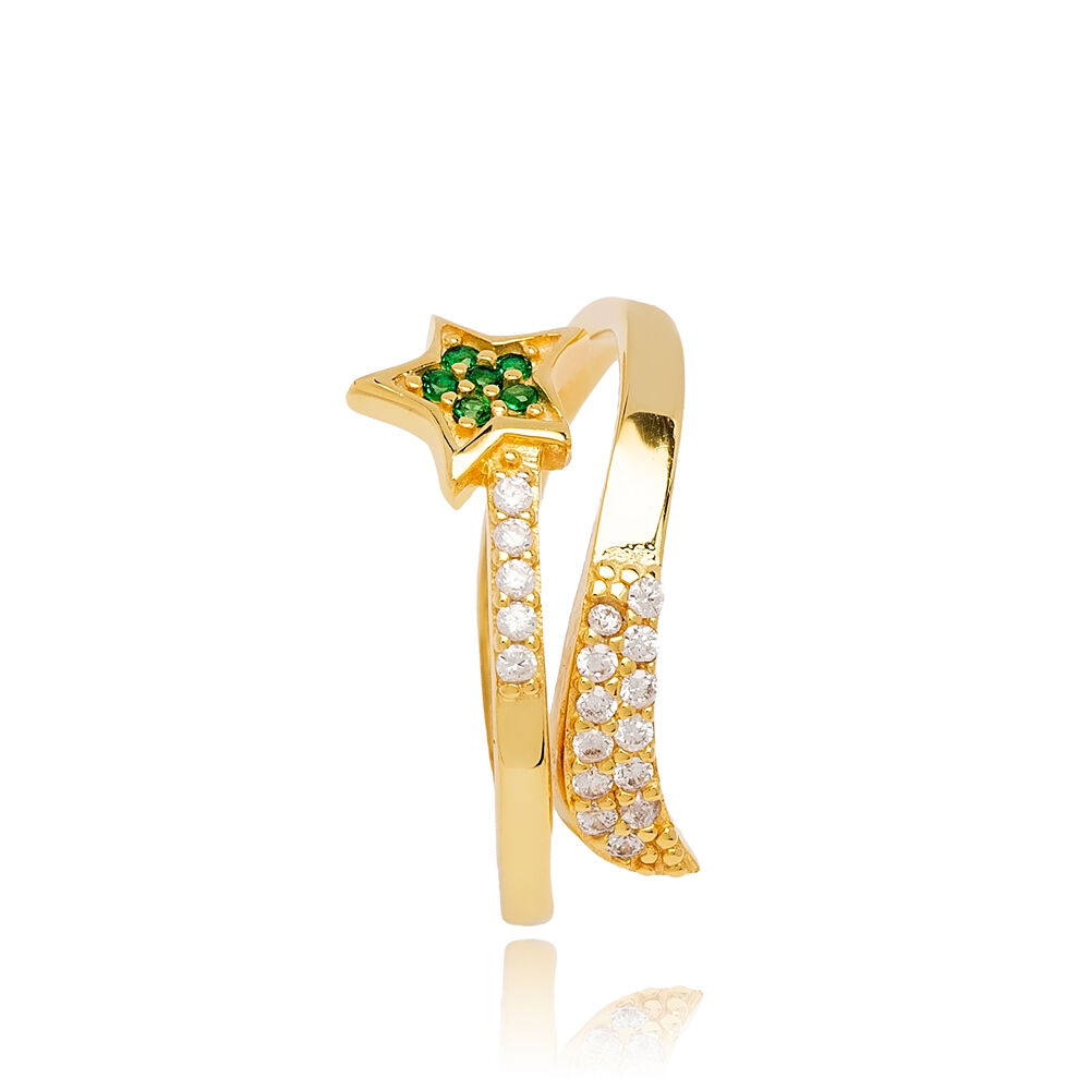 Dainty Design Emerald Zircon Stone Star Design Minimalist Ring Handmade Turkish 925 Sterling Jewelry