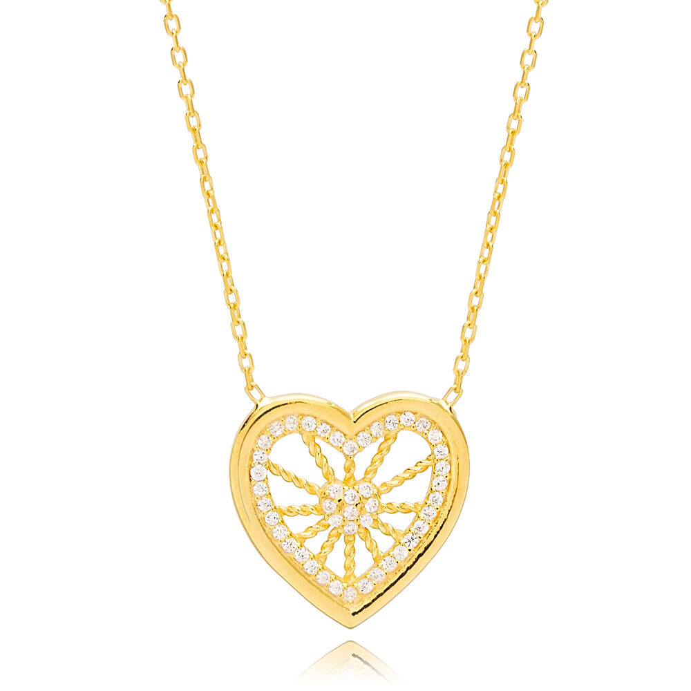 Trendy Heart Design Zircon Stone Charm Necklace Pendant 925 Sterling Silver Jewelry