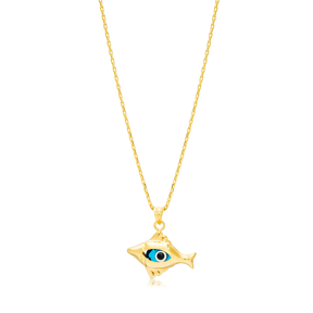Fish Design Dainty Evil Eye Style Charm Pendant Turkish Wholesale 925 Sterling Silver Jewelry