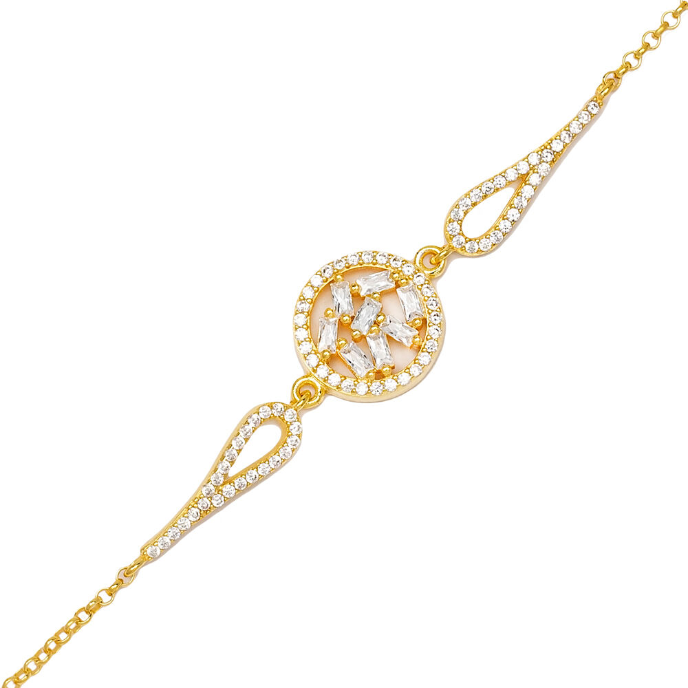 Round Baguette Cluster Charm Women Bracelet Turkish Handmade 925 Sterling Silver Jewelry