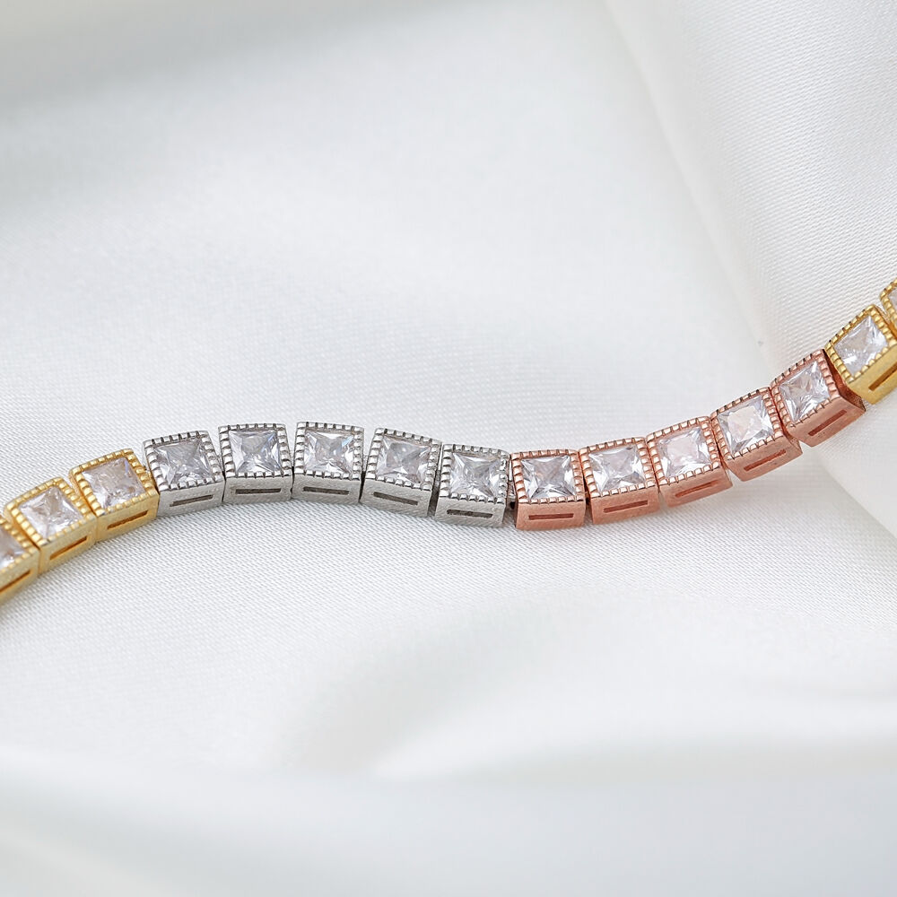 Mix Plated CZ Stone Dainty Tennis Women Bracelet Handmade 925 Sterling Silver Jewelry