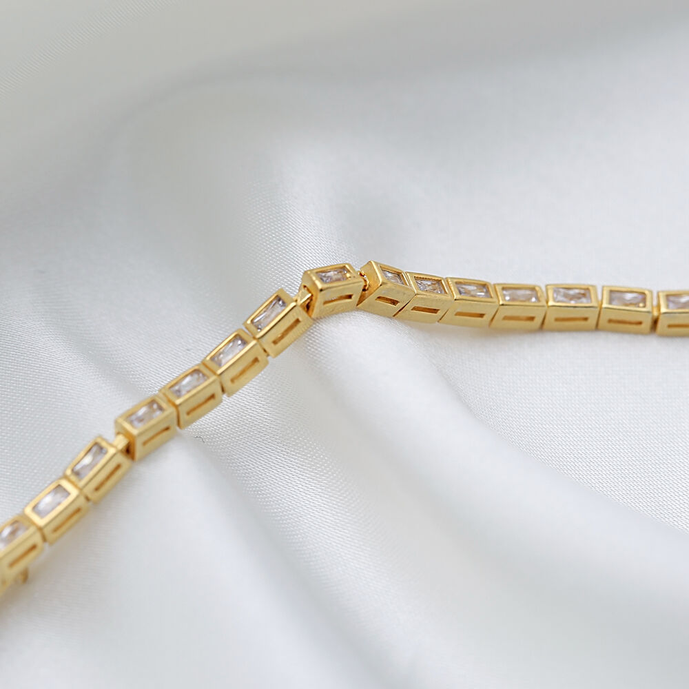 Rectangle Design 2.5 mm Elegant Zircon Stone Tennis Bracelet Turkish Wholesale 925 Sterling Silver Jewelry