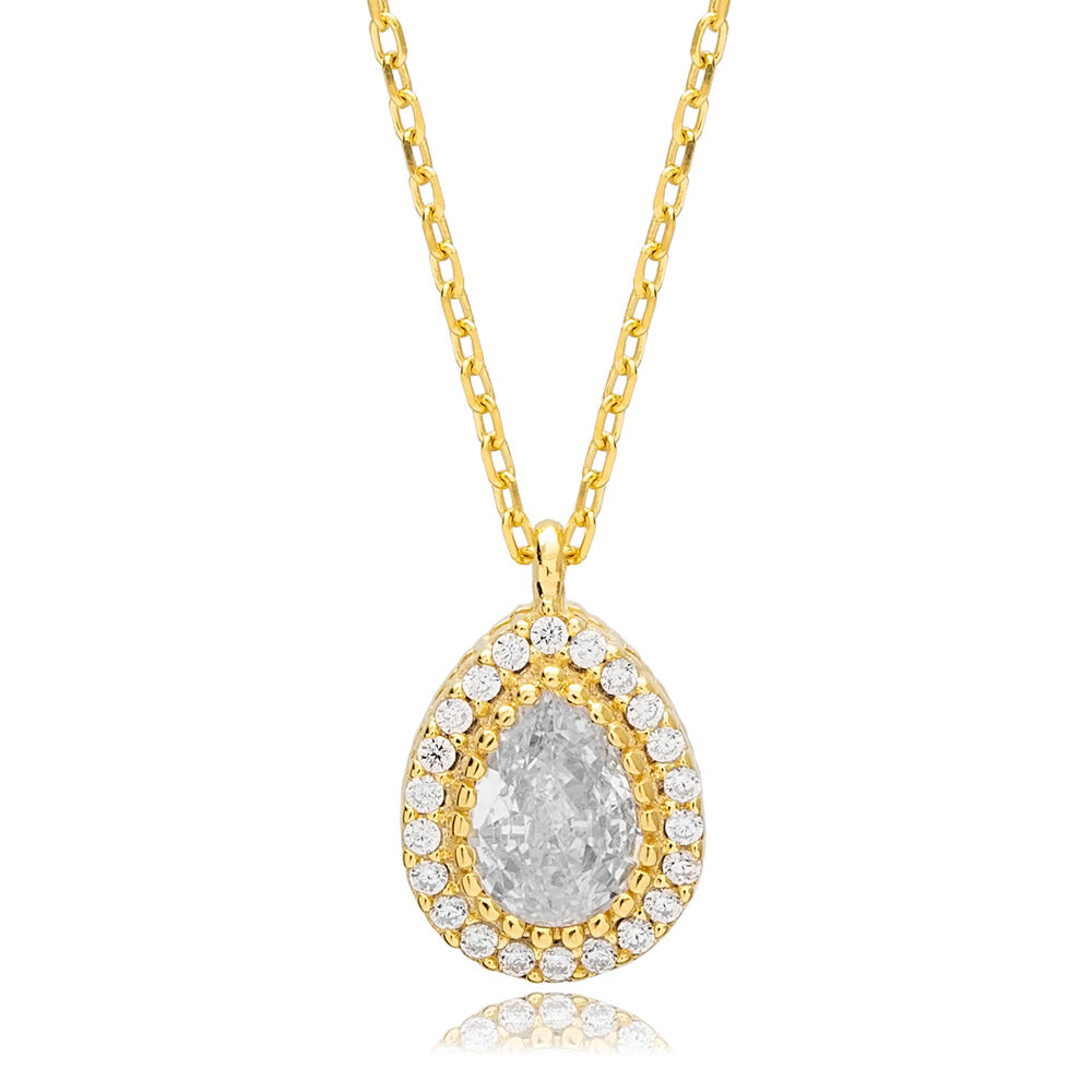 Fashionable CZ Stone Pear Shape Charm Necklace Pendant Turkish 925 Sterling Silver Jewelry