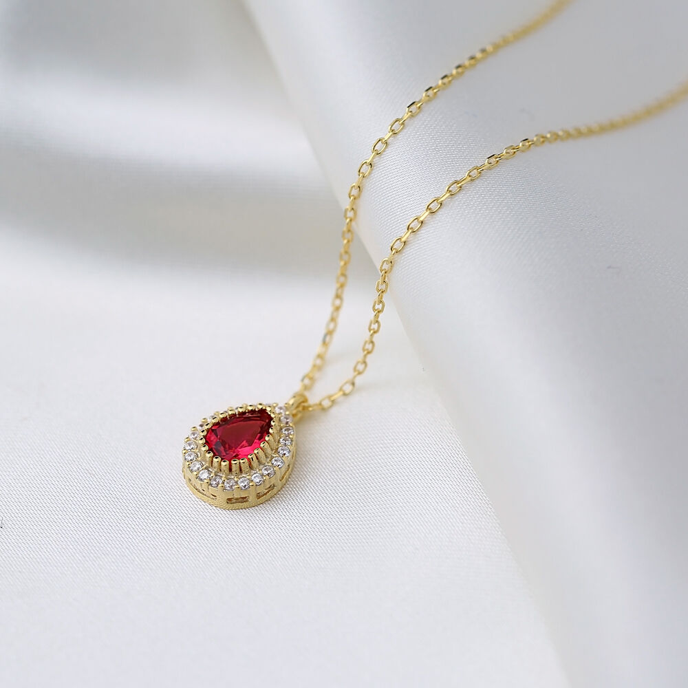 Zircon Stone Pear Design Elegant Charm Necklace Pendant Handmade 925 Sterling Silver Jewelry