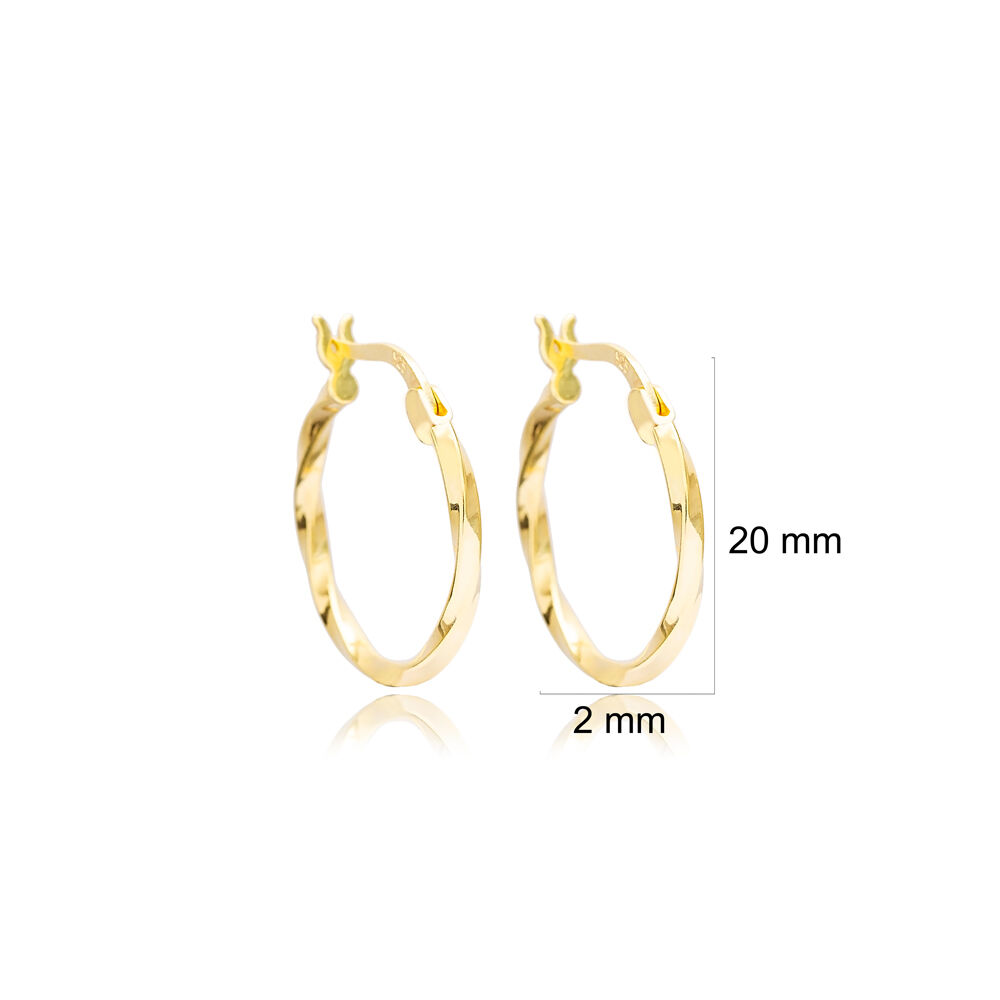 Minimalist Wave Design 20 mm Hoop Earrings Handmade Turkish Wholesale 925 Sterling Silver Jewelry