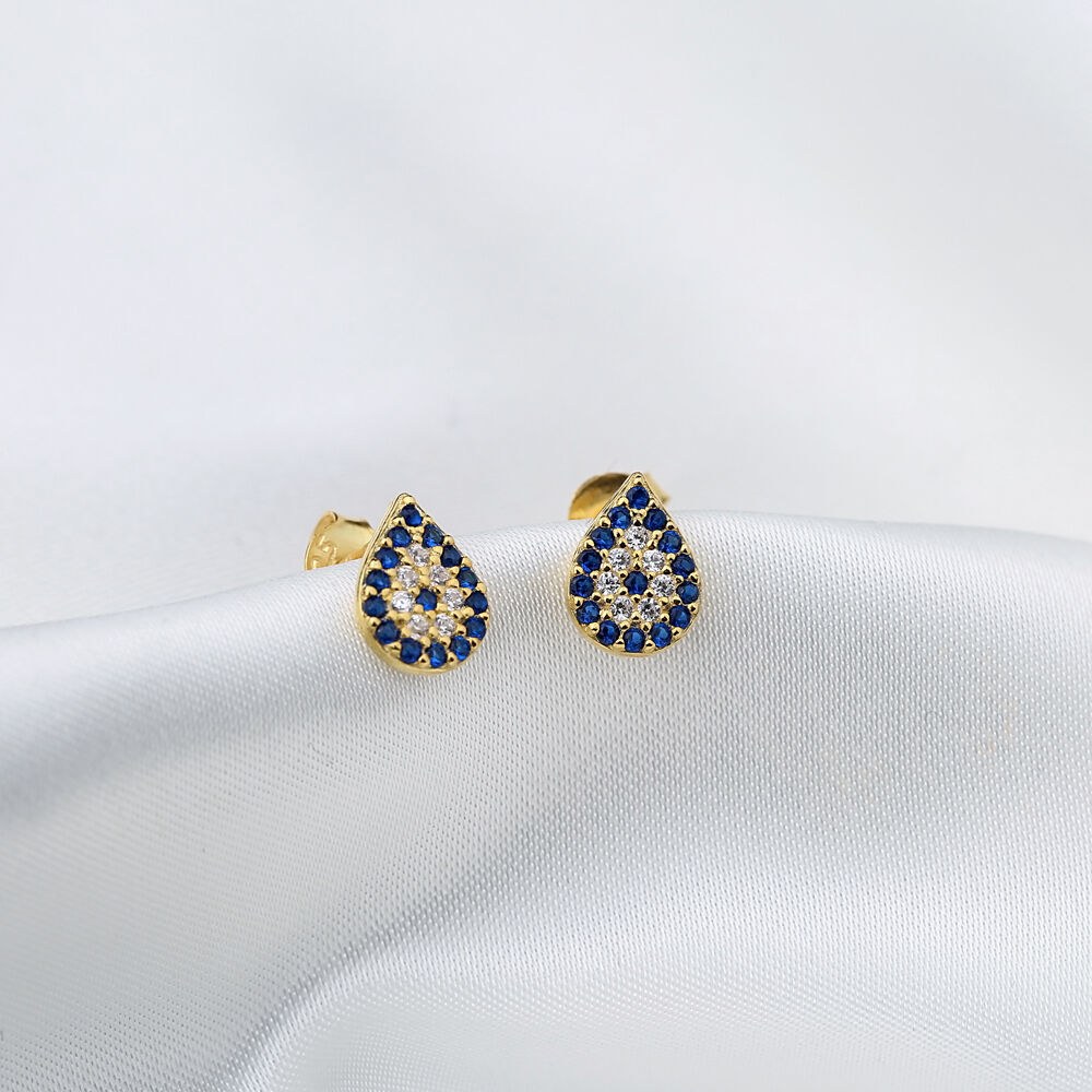 Sapphire Pear Shape Minimalist Design Tiny Stud Earrings