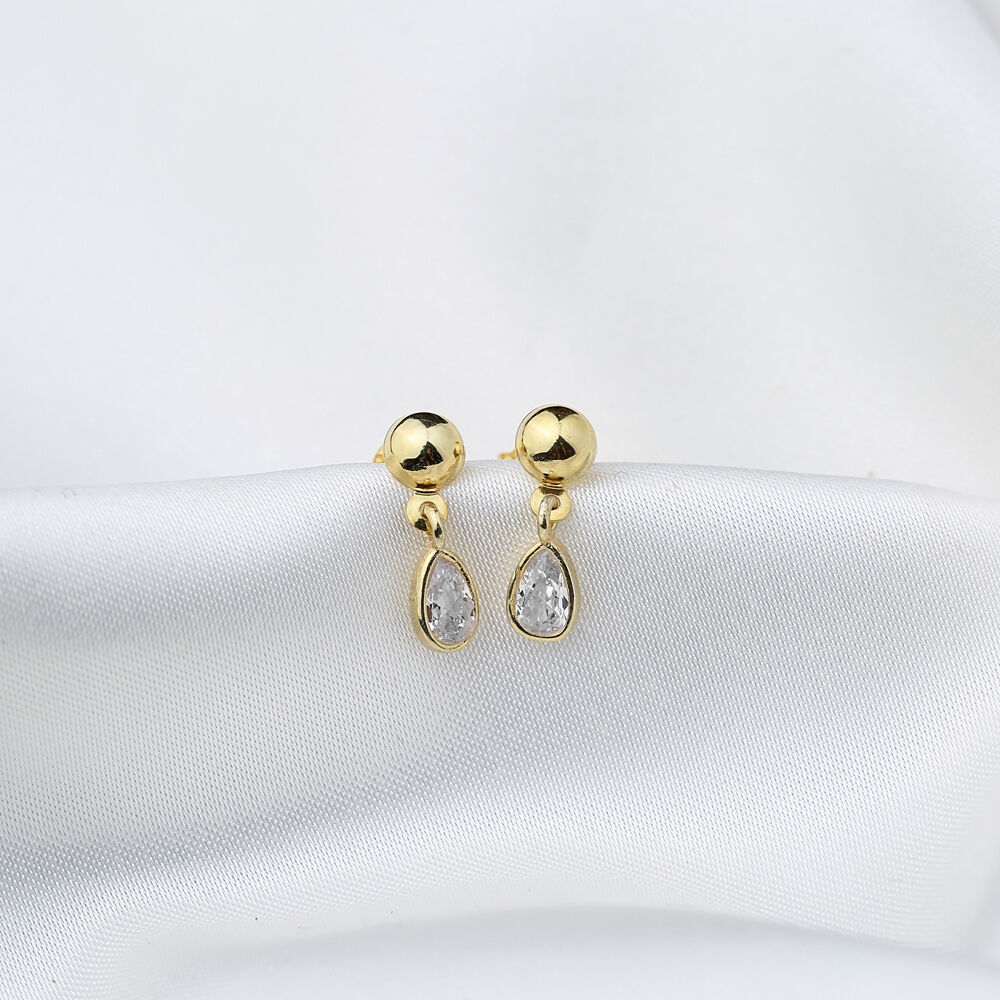 Drop Pear Design Tiny Minimalist Stud Earrings Wholesale Turkish 925 Sterling Silver Jewelry