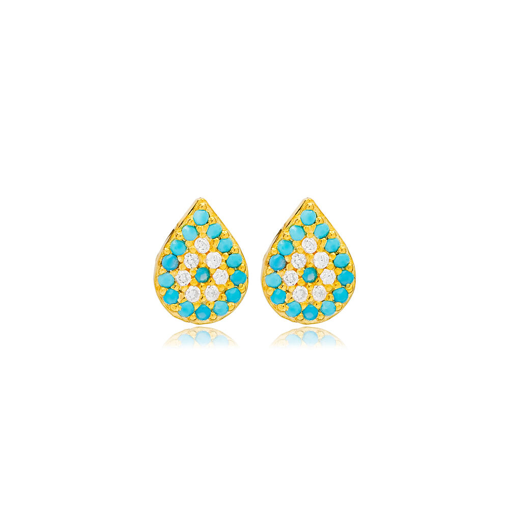 Turquoise Pear Shape Minimalist Design Tiny Stud Earrings