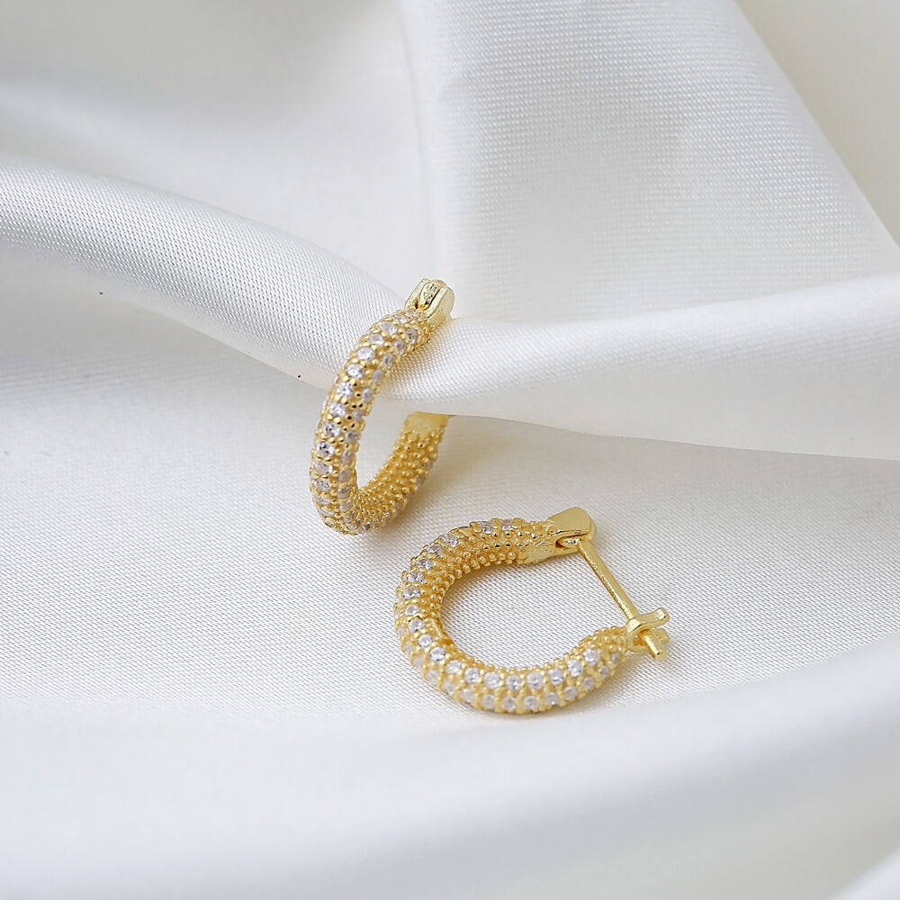 Minimalist Zircon Stone Popular Hoop Earrings Wholesale Turkish 925 Sterling Silver Jewelry