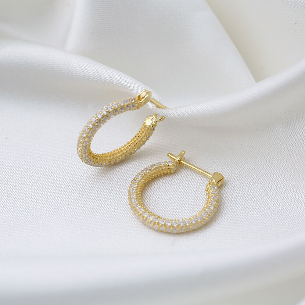 Zircon Stone Trendy Popular Hoop Earrings Wholesale Turkish 925 Sterling Silver Jewelry