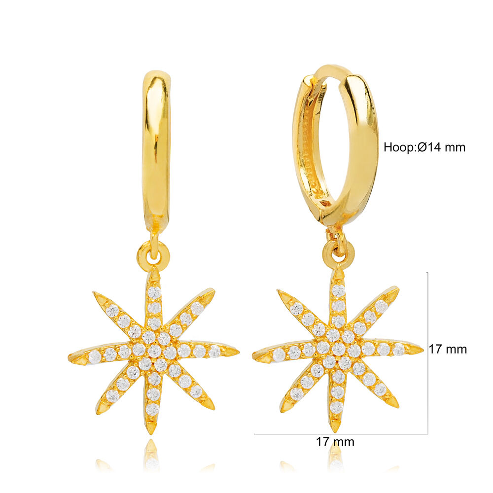 Trendy Shiny Stones Star Flower Shape Dangle Earrings Handmade 925 Sterling Silver Jewelry
