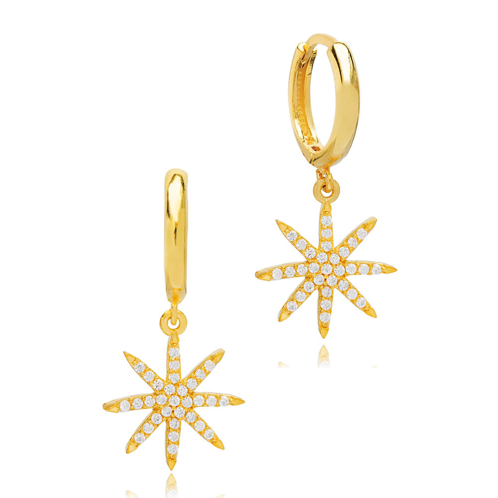 Trendy Shiny Stones Star Flower Shape Dangle Earrings Handmade 925 Sterling Silver Jewelry