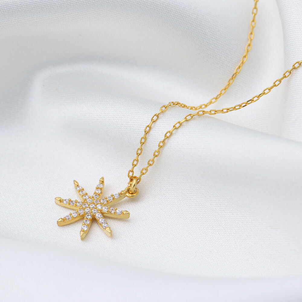 Flower Star Design Shiny Charm Necklace Pendant Turkish Wholesale 925 Sterling Silver Jewelry