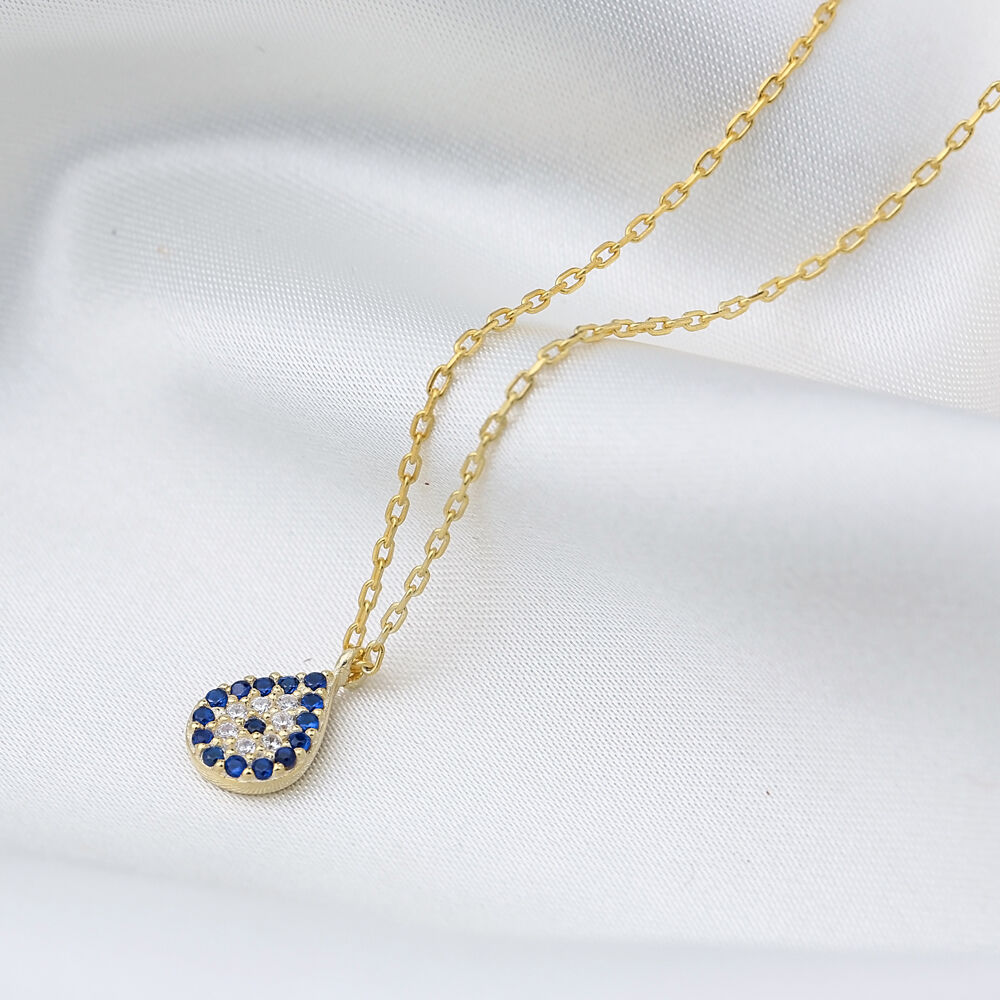 Sapphire Pear Shape Minimalist Silver Necklace Women Jewelry