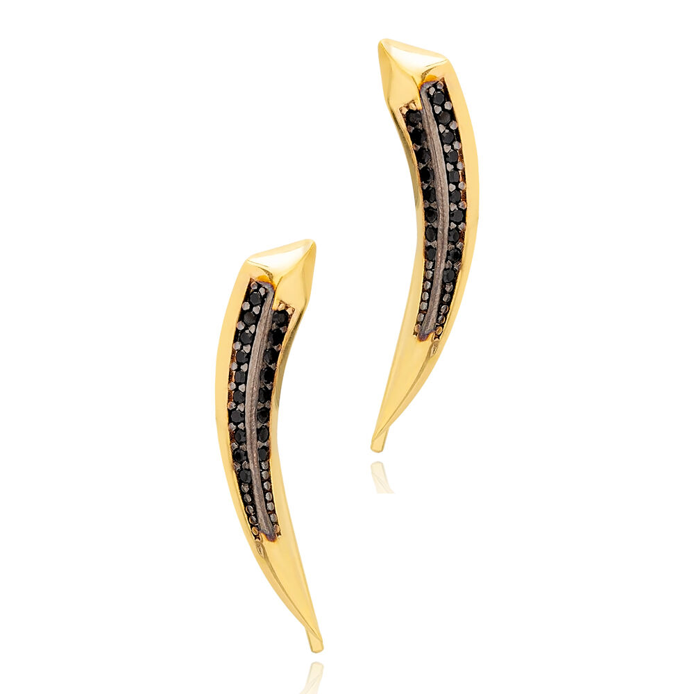 New Design Black Zircon Ear Cuff Climber Earrings Handmade 925 Sterling Silver Jewellery