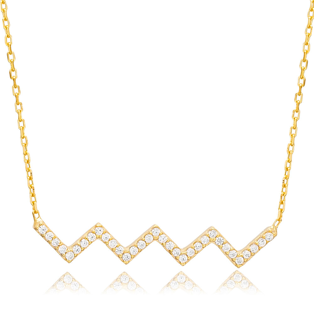 Zigzag Design Dainty CZ Stone Turkish Wholesale Handcrafted Pave Silver Charm Pendant Necklace