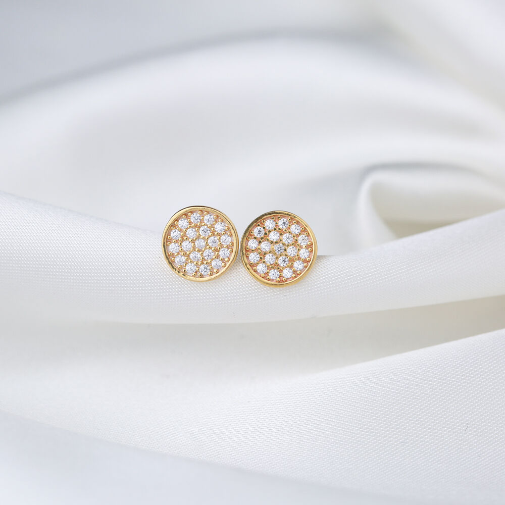 Minimalist Round Design Geometric CZ Stone Stud Earring Wholesale Handmade 925 Sterling Silver Jewelry