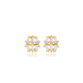 Geometric Shape Shiny Zircon Stone Baguette Sterling Silver Stud Earring Wholesale Handcrafted Jewelry