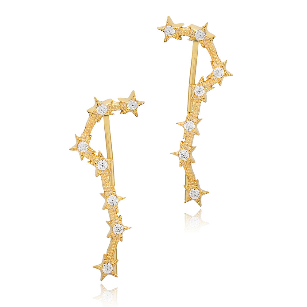 Shiny Star Design Dainty Earring Ear Cuff Turkish Wholesale Handcrafted Silver Jewelry