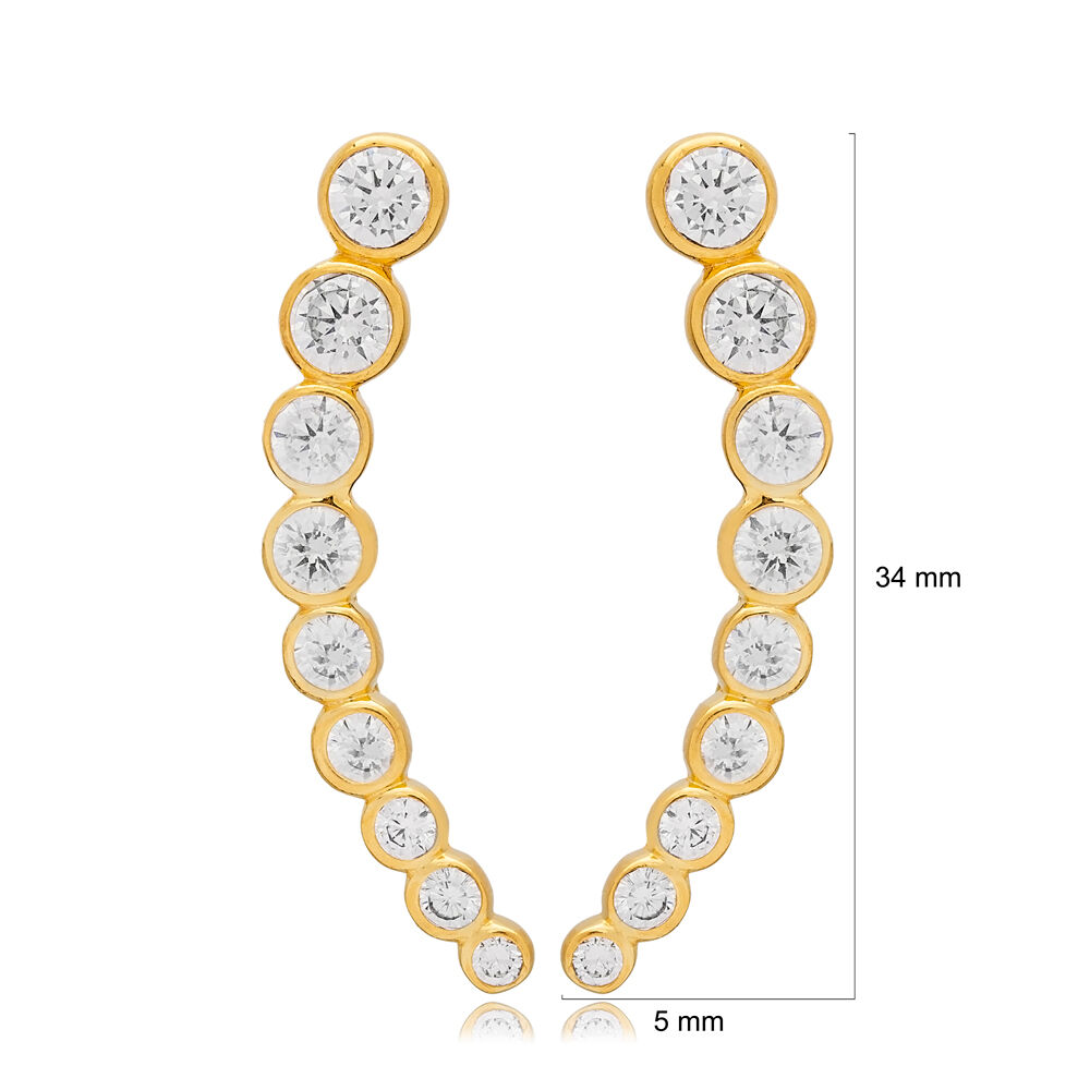Round Shape Shiny CZ Stone Ear Cuff Earring Turkish Wholesale Handmade 925 Sterling Silver Jewelry