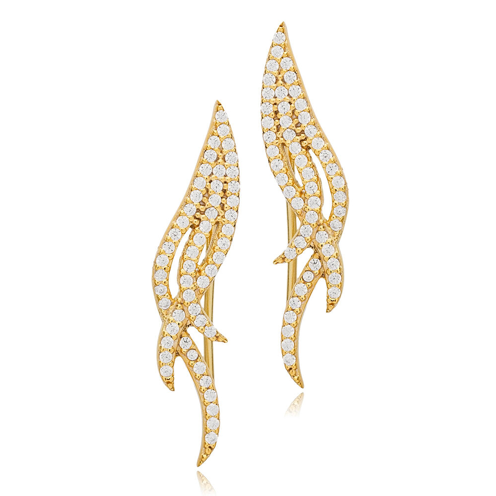 Trendy Design Ear Cuff Clear Zirconia Earring Turkish Wholesale Handcrafted 925 Silver Jewelry