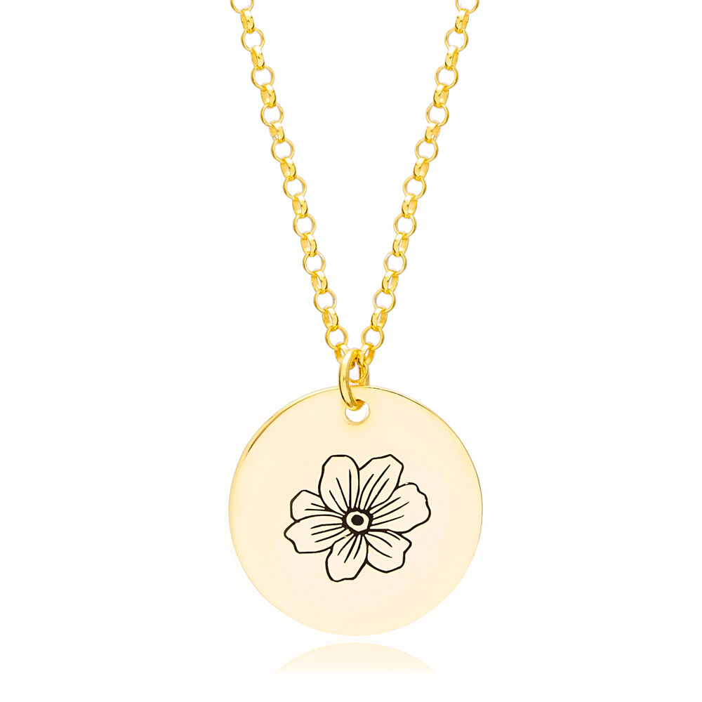 October Cosmos Birth Month Flower Necklaces Round Disc Pendant 925 Sterling  Silver Elegant Jewelry