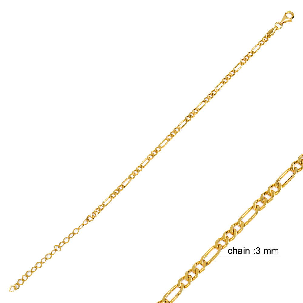 Popular Plain Design Figaro Chain Bracelet Wholesale Turkish 925 Sterling Silver Jewelry