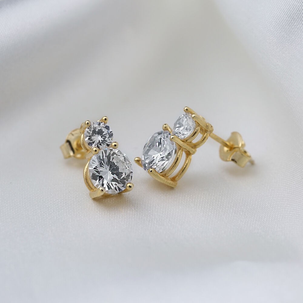 Shiny Zircon Stone Elegant Stud Earrings Handcrafted 925 Sterling Silver Jewelry