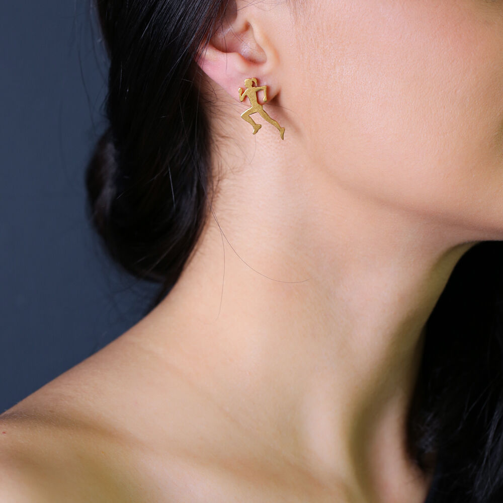 Runner Girl Stud Earrings 22K Gold Plated Wholesale Handmade 925 Sterling Silver Jewelry