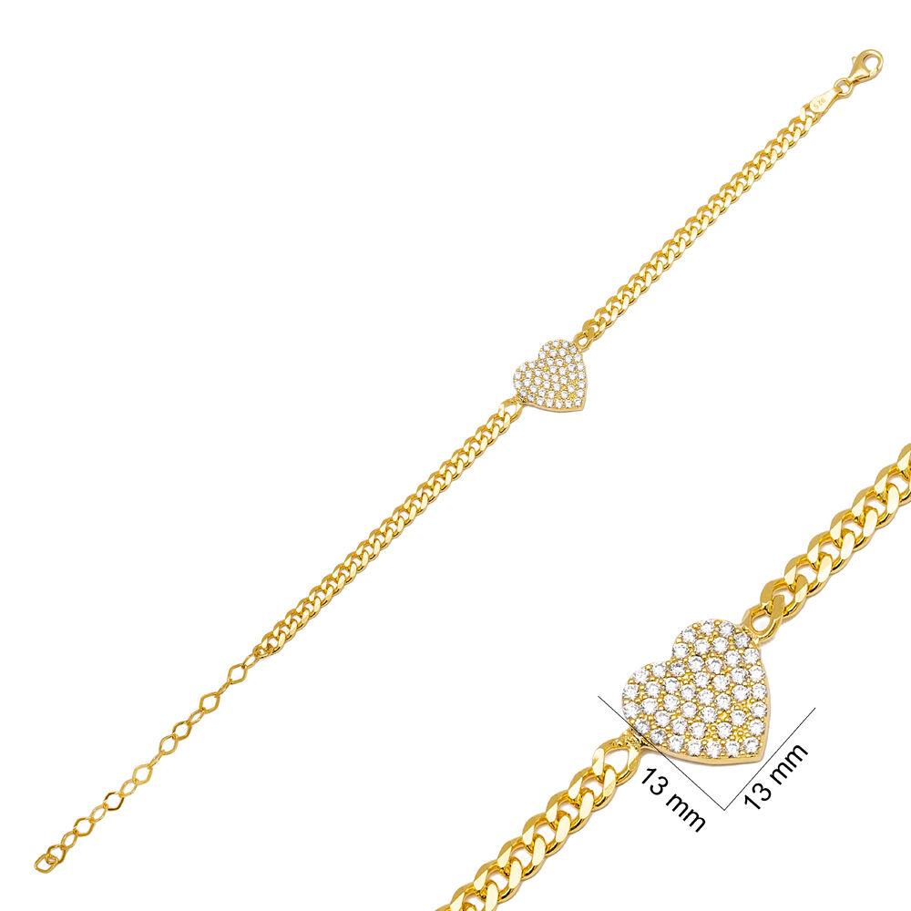Heart Design Stylish Charm Bracelet Wholesale Turkish 925 Sterling Silver Jewelry
