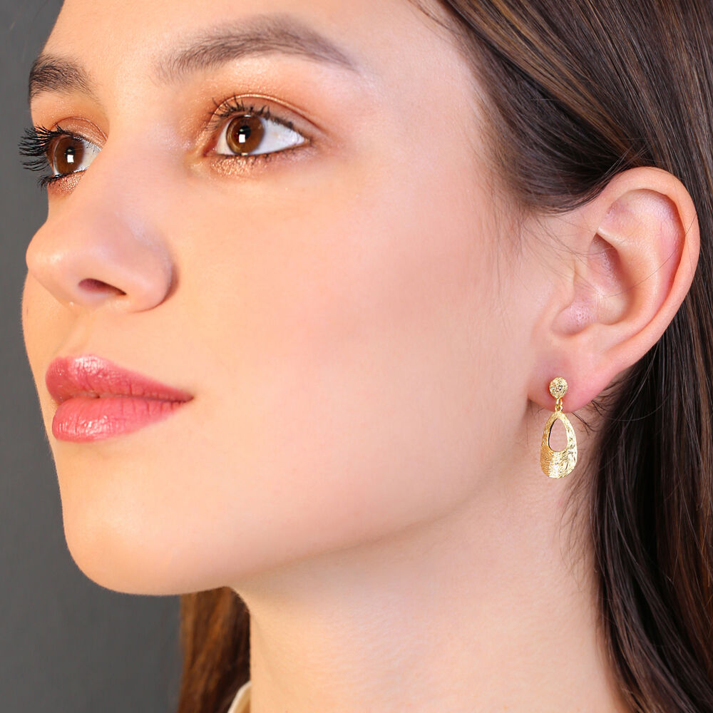 Textured Dainty Unique Shape Drop Stud Earrings Handcrafted 925 Sterling Silver Jewelry