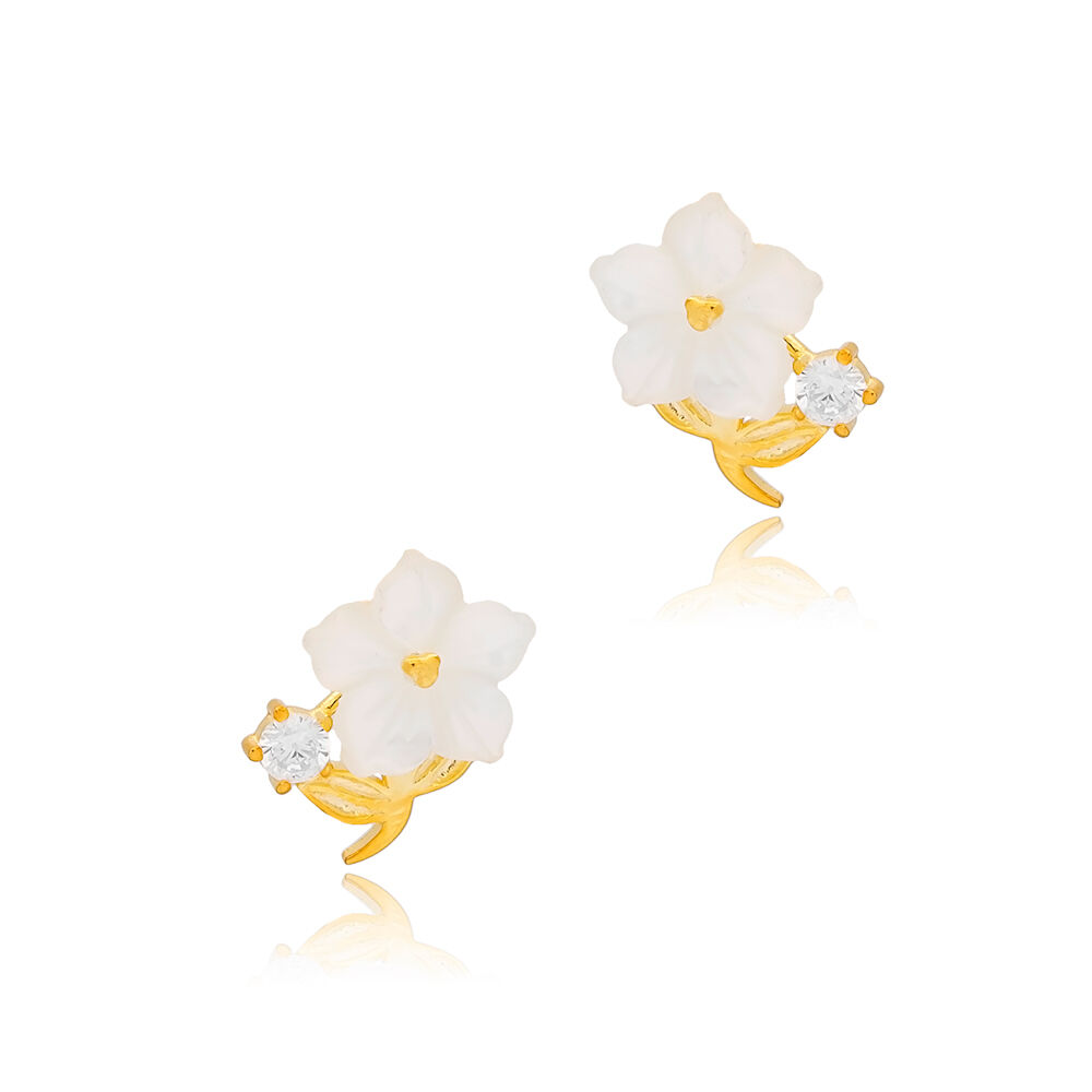 Tiny Flower Shape Summer Collection Stud Earrings Wholesale Turkish Handmade 925 Sterling Silver Jewelry