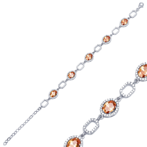 Geometric Oval Orange Citrine Stone Charm Bracelet Handmade Wholesale Turkish 925 Sterling Silver Jewelry