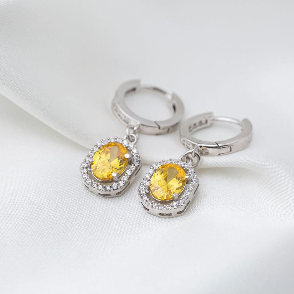Yellow Citrine Stone Geometric Style Oval Dangle Earrings Handmade Wholesale 925 Sterling Silver Jewelry