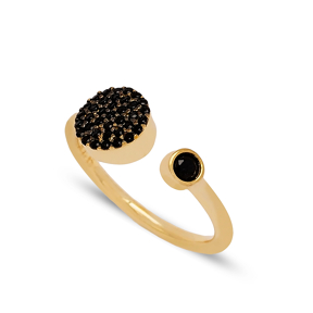 Black Zircon Stone Round Shape Adjustable Women Ring Handcrafted 925 Sterling Silver Jewelry