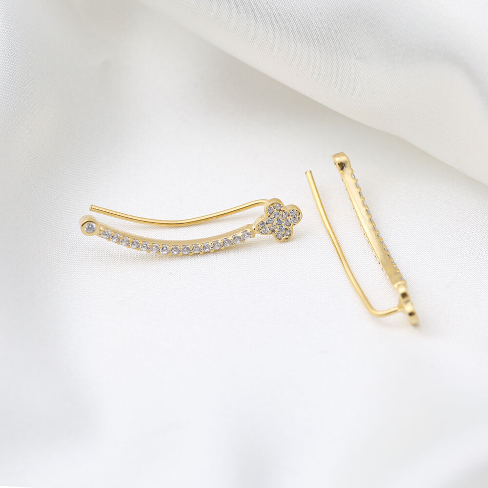 Elegant Clover Design Ear Cuff Earring Trendy Turkish 925 Sterling Silver Jewelry