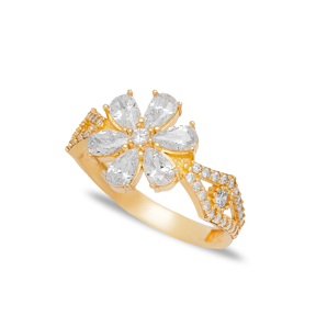 Dainty Flower Design Shiny Zircon Stone Women Braid 925 Sterling Silver Jewelry Cluster Ring
