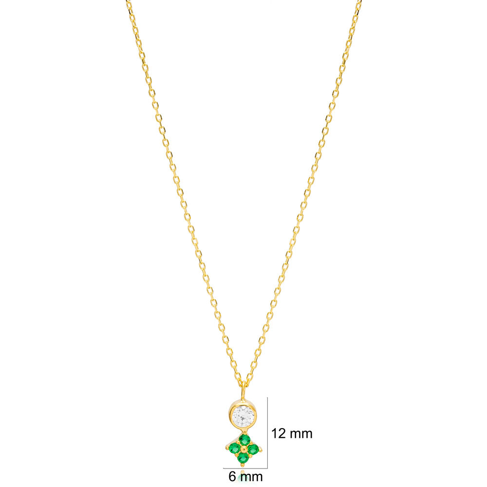 Minimalist Flower Charm Emerald Zircon Stone Pendant Necklace 925 Sterling Silver Jewelry