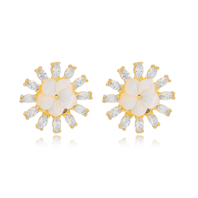 Fashion Trendy Flower Design Summer Collection Earring Wholesale Turkish 925 Sterling Silver Jewelry