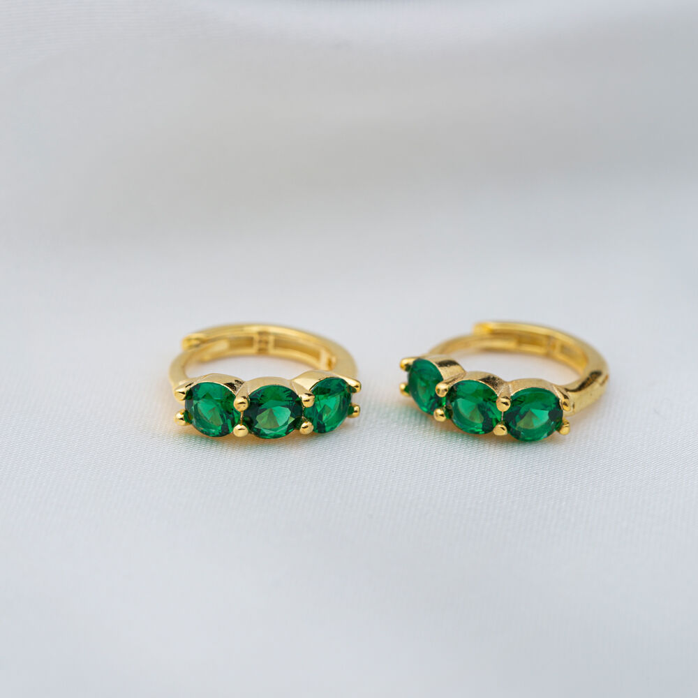 Emerald Zircon Stone Cute Hoop Earrings Wholesale Turkish Handmade 925 Sterling Silver Jewelry