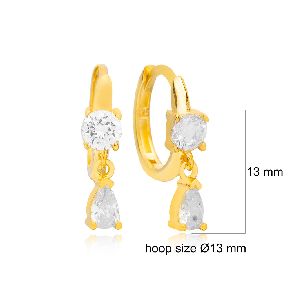 New Trend Pear Drop Shape Zircon Hoop Earrings Turkish Women 925 Sterling Silver Jewelry