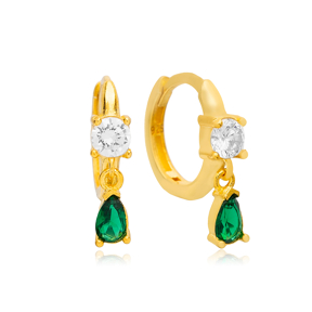 Drop Pear Shape Emerald Zircon Stone Elegant Hoop Earrings Wholesale Women 925 Sterling Silver Jewelry