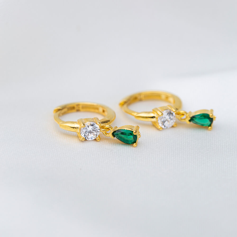 Drop Pear Shape Emerald Zircon Elegant Hoop Earrings Wholesale Women 925 Sterling Silver Jewelry