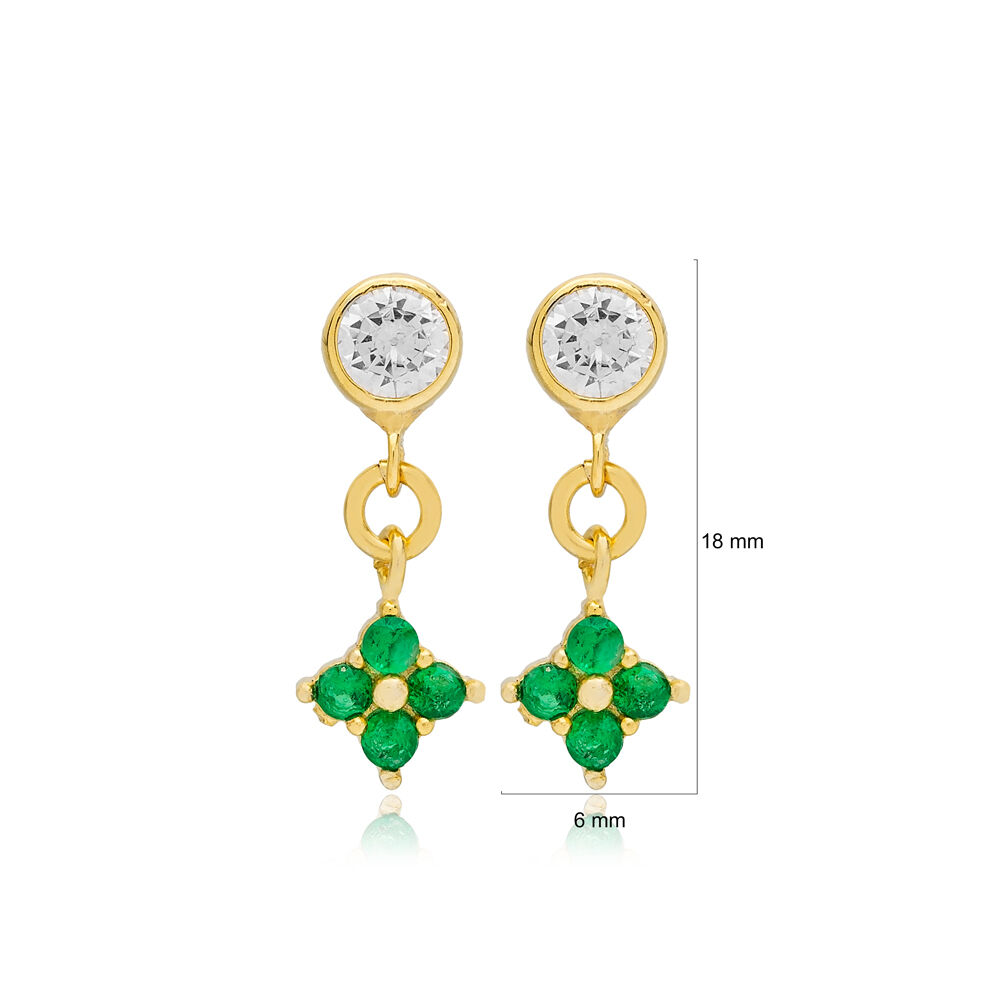 Tiny Emerald Zircon Stone Flower Design Stud Earrings Wholesale 925 Sterling Silver Jewelry