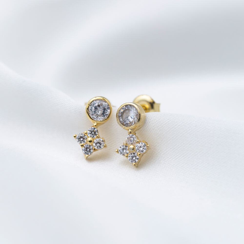 Cute Tiny Zircon Flower Design Stud Earrings Wholesale 925 Sterling Silver Jewelry
