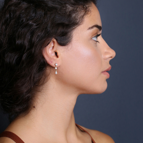 Elegant Triple Zircon Round Pear Shape Drop Stud Earrings 925 Sterling Silver Jewelry