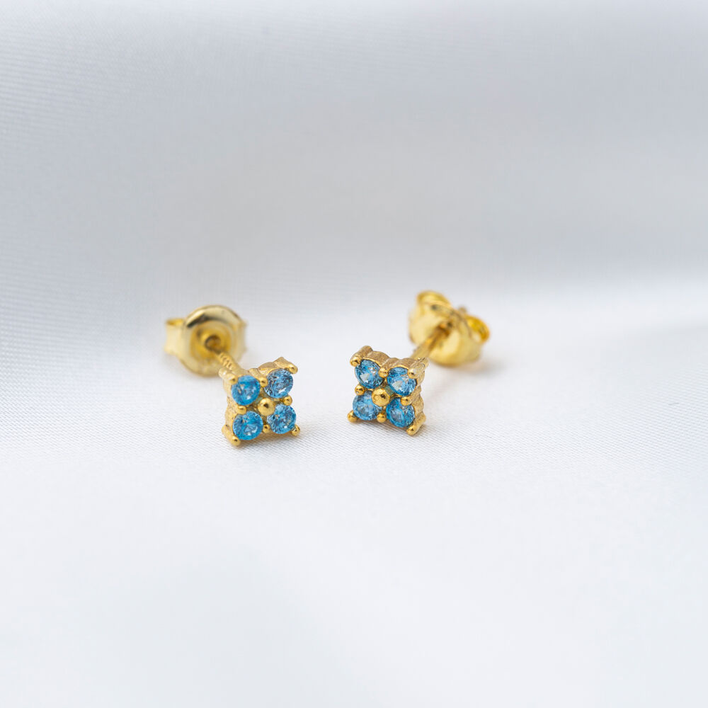 Aquamarine Zircon Stone Flower Stud Earrings Wholesale 925 Sterling Silver Jewelry
