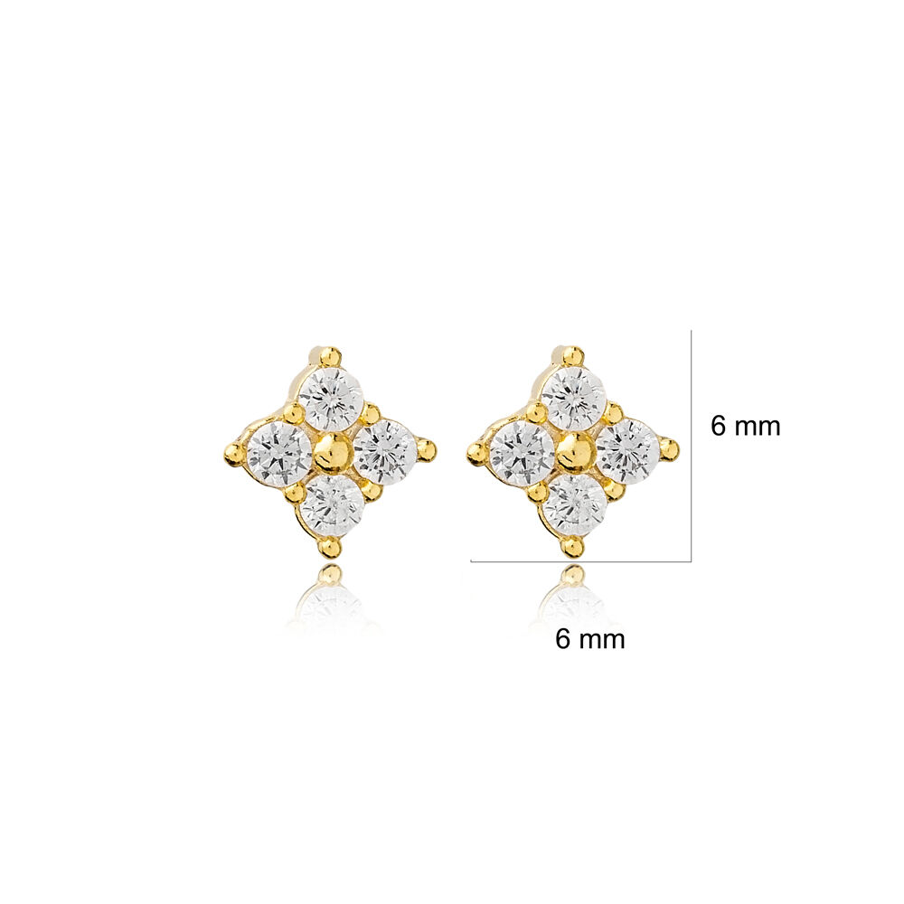 Zircon Elegant Flower Design Dainty Stud Earrings Wholesale 925 Sterling Silver Jewelry